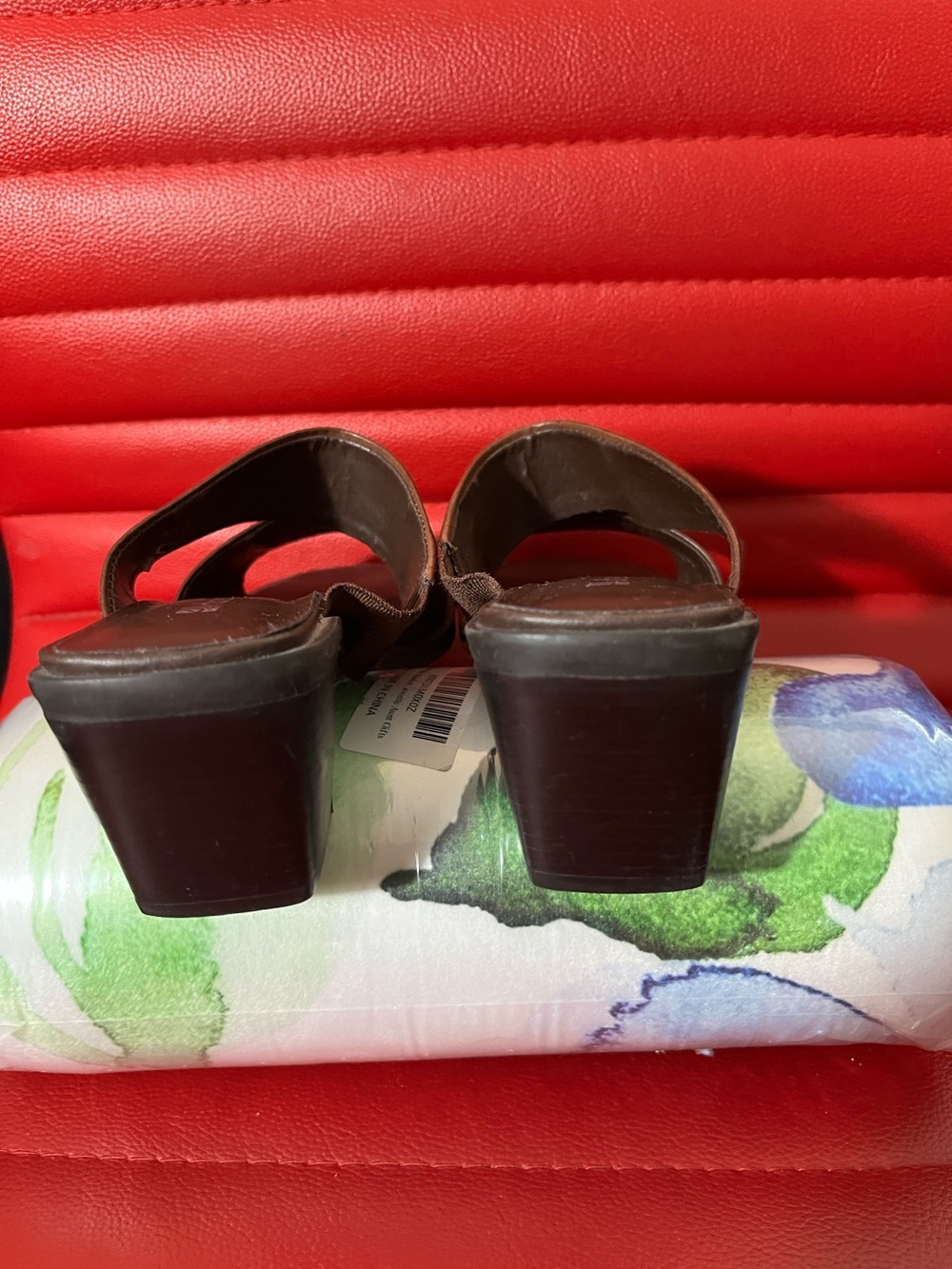 dressbarn Brown Leather Slide Sandals - Picture 2 of 5